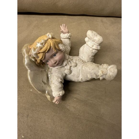 Vintage 5" Vintage Snow Angel.Hand Painted Ceramic Angel Cherub Glitter Figurine - Picture 12 of 12